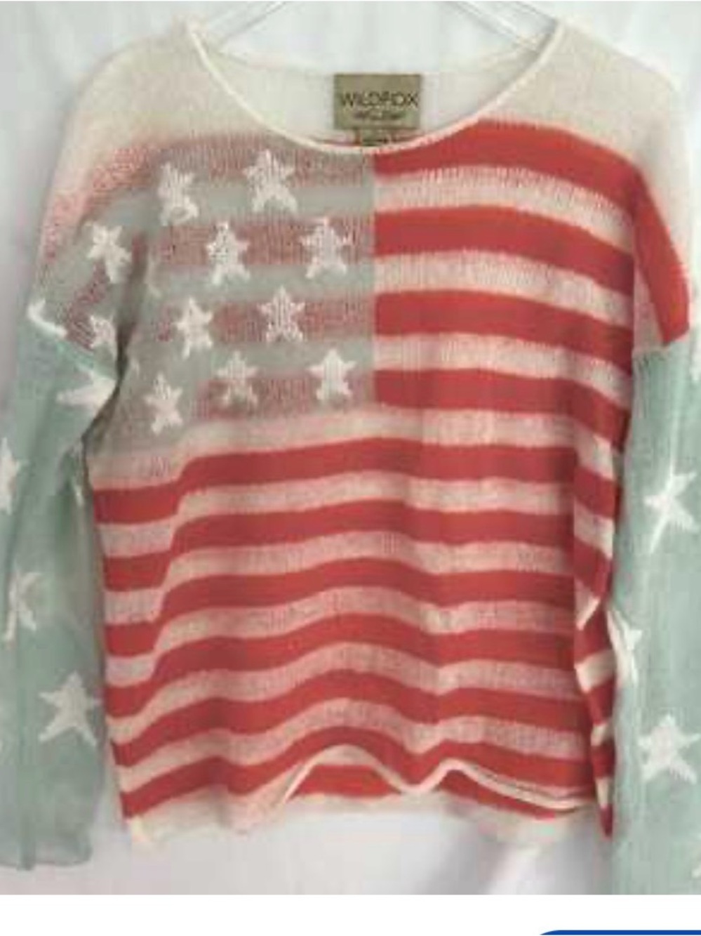 Wildfox Sheer Flag Crewneck Sweater - Red, White, Seafoam